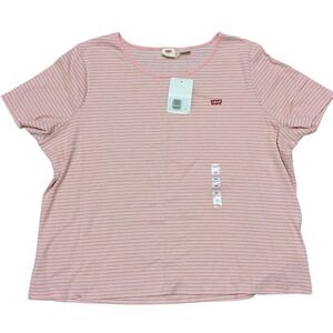 Levi's Plus 4X Babydoll Top Short Sleeve Ribbed Tee Shirt Pink Striped NWT